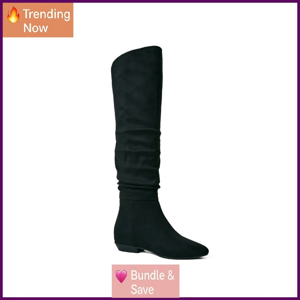 Faux Leather Thigh High Boots with Chunky Heel - Size Available